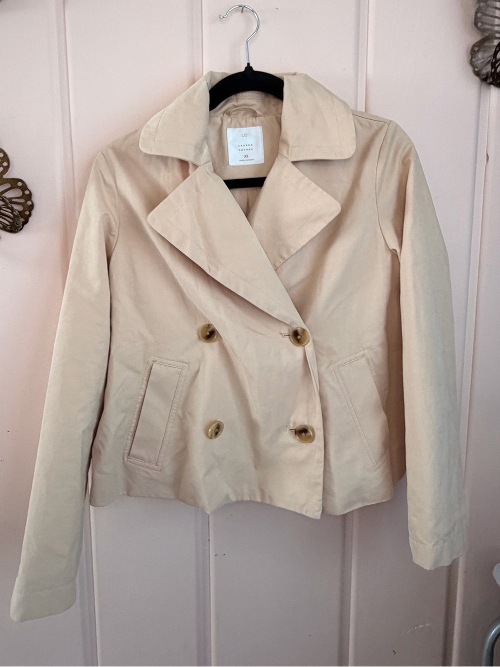 LC Lauren Conrad Light Beige Double-Breasted Peacoat szXS